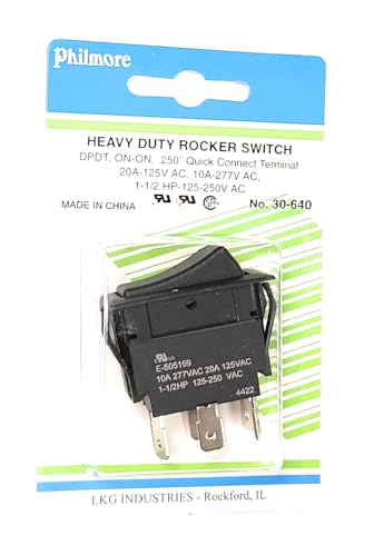 Rocker Switch ON/Off or ON/ON DPDT (6) Q.C. TERMINALs 20 AMP 30-640 PHILMORE (1.45" X .83" Hole) (1PC)
