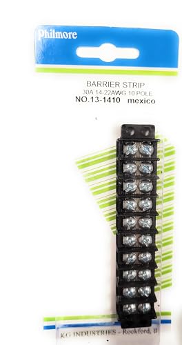 Terminal Block Barrier Strip 13-1410 PHILMORE 30Amp Rated 10 Position for 14-22awg Wires (1pc) Black