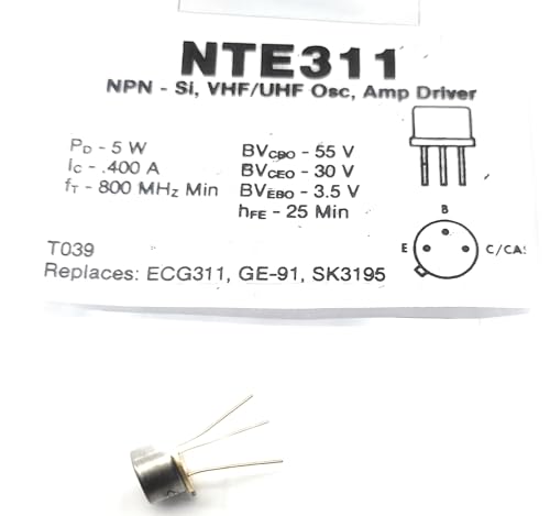 NTE311 Transistor NPN SI, VHF/UHF OSC AMP Driver 55V 800MHZ .4 AMP 5 WATT TO39 (1PC)