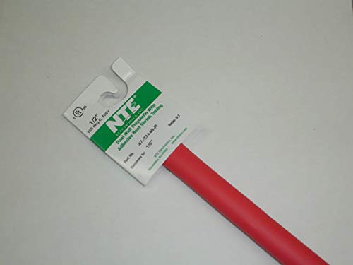 NTE Electronics 47-23448-R Heat Shrink Tubing, Dual Wall with Adhesive, 3:1 Shrink Ratio, 1/2" Diameter, 48" Length, Red