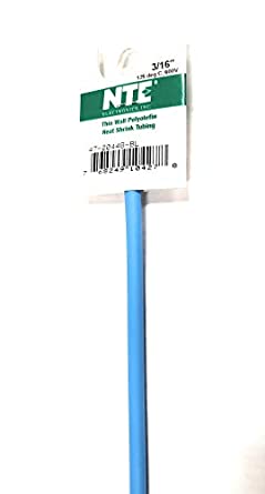 NTE Electronics 47-20448-BL Heat Shrink Tubing, Thin Wall, 2:1 Shrink Ratio, 3/16" Diameter, 48" Length, Blue