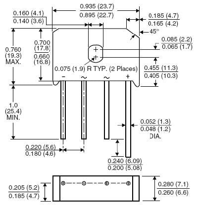 TU601 Taitron Bridge Rectifier 6 Amp 100 Volt 10/PKG