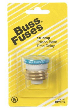 Bussmann BP/T-12 12 Amp Type T Time-Delay Dual-Element Edison Base Plug Fuse 125V Ul Listed, Carded
