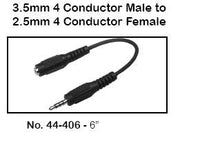 44-406 Cable Adapter 3.5mm 4 Conductor Male to 2.5mm 4 Conductor Female 6in.