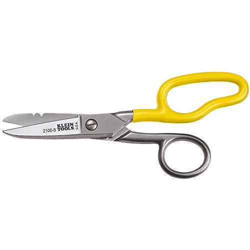 Klein Tools 2100-7 Electrician Scissors for Home Theater, Datacom, Telecom, Cuts, Crimps, Strips, Nickel Plated