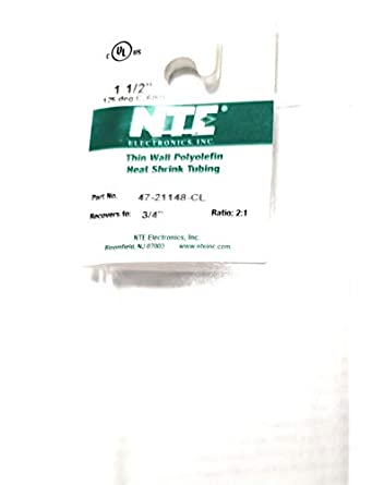 NTE Electronics 47-21148-CL Heat Shrink Tubing, Thin Wall, 2:1 Shrink Ratio, 1 1/2" Diameter, 48" Length, Clear