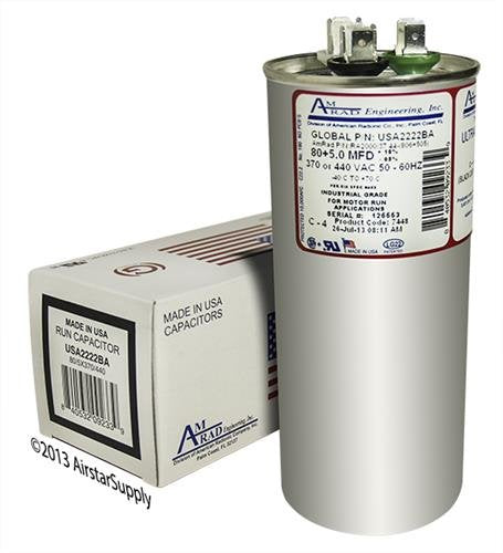 Proline PB800Z050T440EAGR Replacement - 80 + 5 uf/Mfd 370/440 VAC AmRad Round Dual Universal Capacitor, Made in The U.S.A.